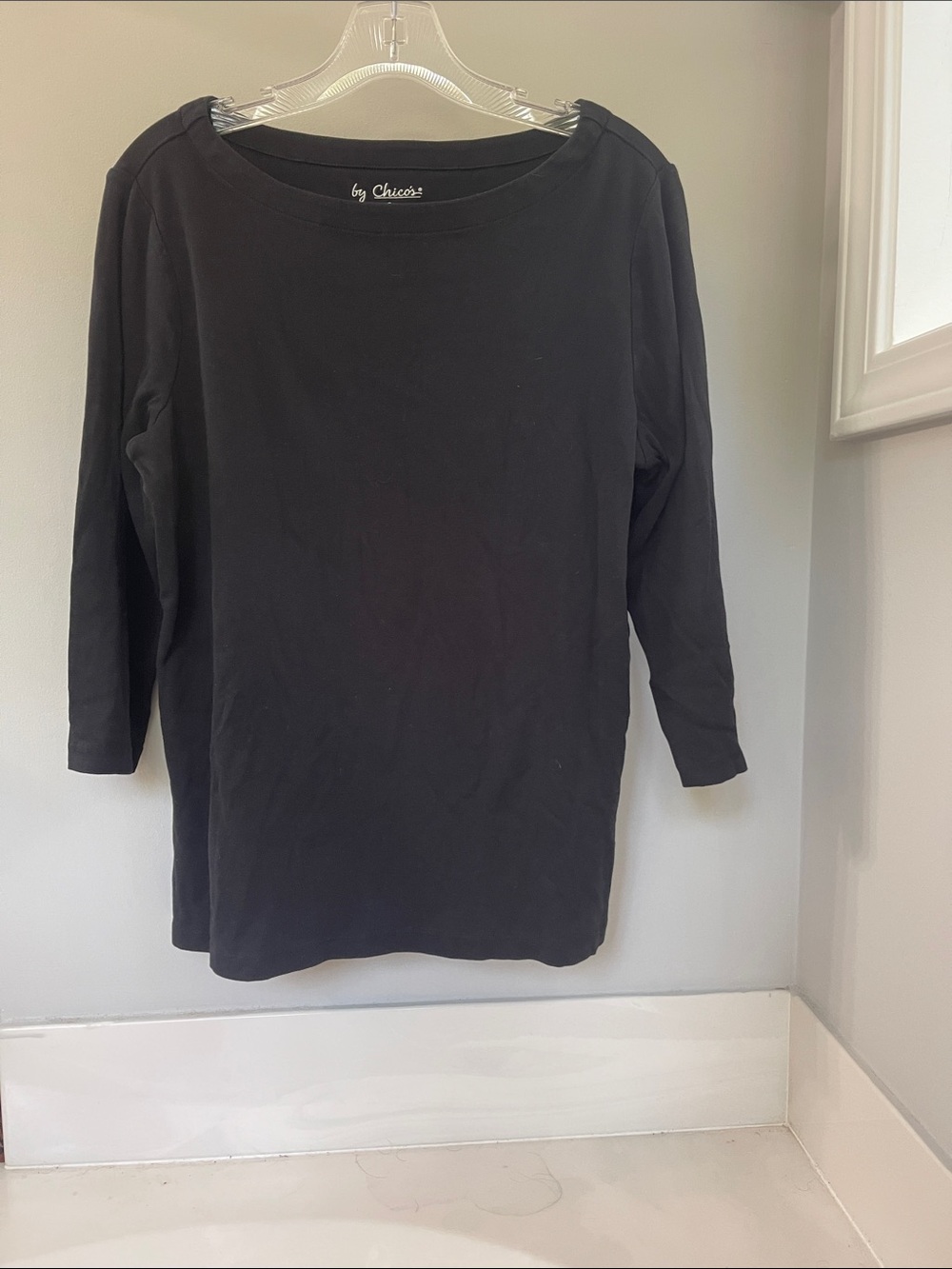 Chico's Black Boatneck 3/4 Sleeve Top